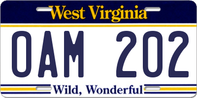 WV license plate OAM202