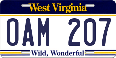 WV license plate OAM207