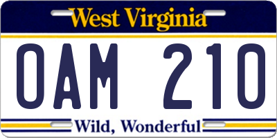 WV license plate OAM210