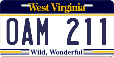 WV license plate OAM211