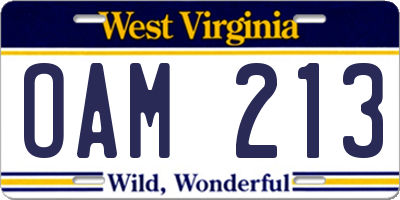 WV license plate OAM213
