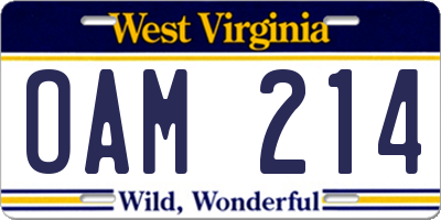 WV license plate OAM214