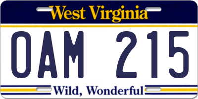WV license plate OAM215