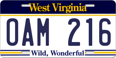 WV license plate OAM216