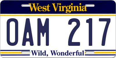 WV license plate OAM217