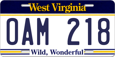 WV license plate OAM218