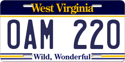 WV license plate OAM220