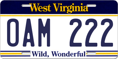 WV license plate OAM222
