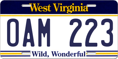 WV license plate OAM223