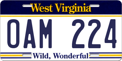 WV license plate OAM224