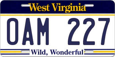 WV license plate OAM227