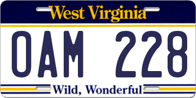 WV license plate OAM228