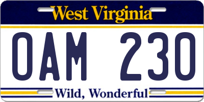 WV license plate OAM230