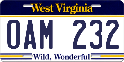 WV license plate OAM232