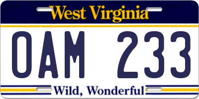 WV license plate OAM233