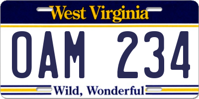 WV license plate OAM234