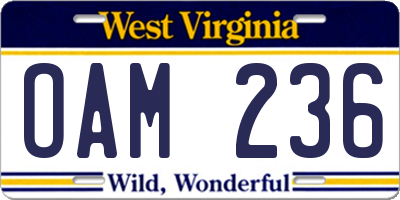 WV license plate OAM236