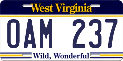 WV license plate OAM237