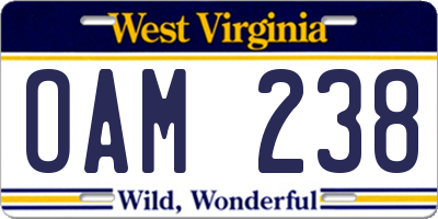 WV license plate OAM238