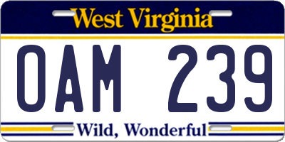 WV license plate OAM239
