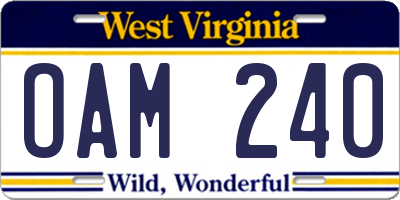 WV license plate OAM240