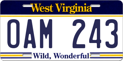 WV license plate OAM243