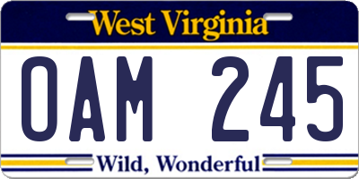 WV license plate OAM245