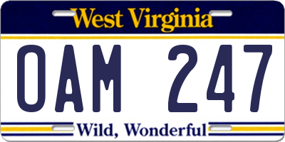 WV license plate OAM247