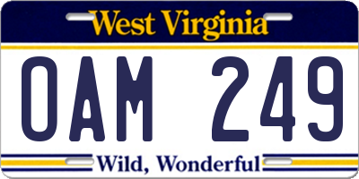 WV license plate OAM249