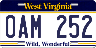 WV license plate OAM252