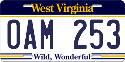 WV license plate OAM253