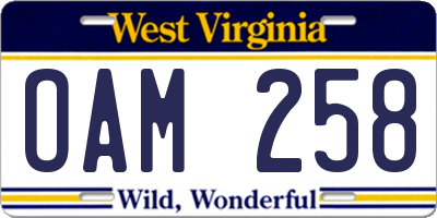 WV license plate OAM258