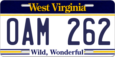 WV license plate OAM262