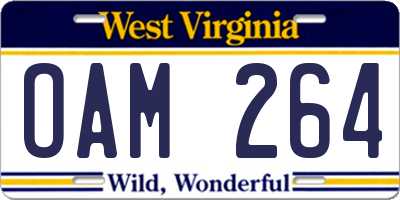 WV license plate OAM264