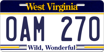 WV license plate OAM270