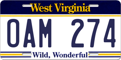 WV license plate OAM274