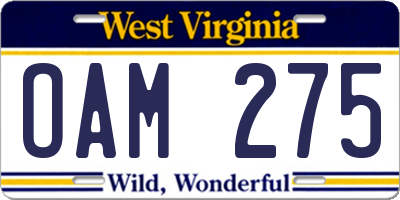 WV license plate OAM275