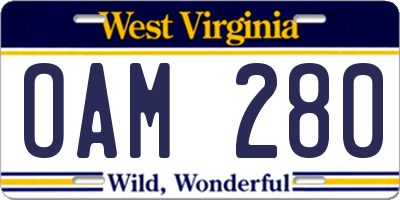 WV license plate OAM280