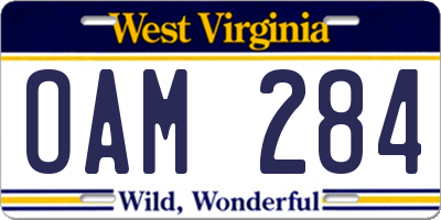 WV license plate OAM284