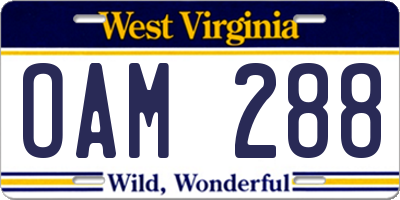 WV license plate OAM288