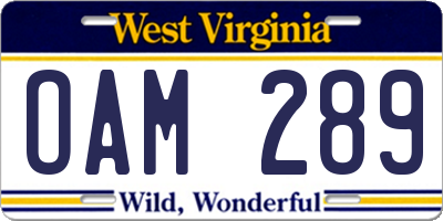 WV license plate OAM289