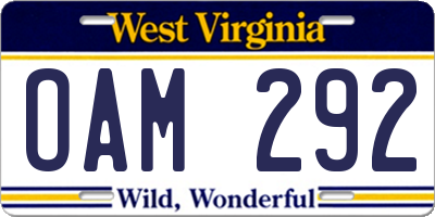 WV license plate OAM292