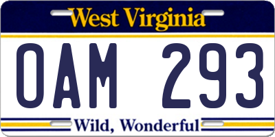 WV license plate OAM293