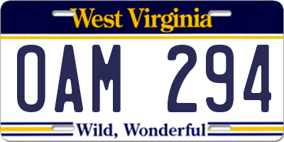 WV license plate OAM294