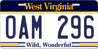 WV license plate OAM296