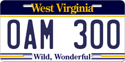 WV license plate OAM300