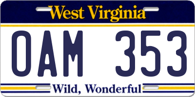 WV license plate OAM353