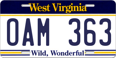 WV license plate OAM363
