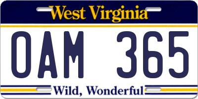 WV license plate OAM365