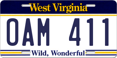 WV license plate OAM411